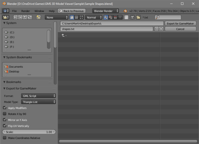 Gml Scripts Blender Addon: Export GameMaker 3D Model Script | Martin Crownover
