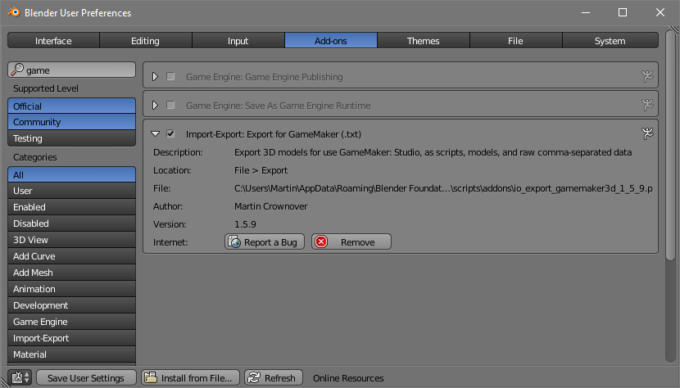 Blender Addon Export Gamemaker 3d Model Script Martin Crownover