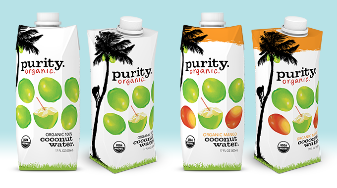 Purity Organic Coconut Water 17oz TetraPak lineup